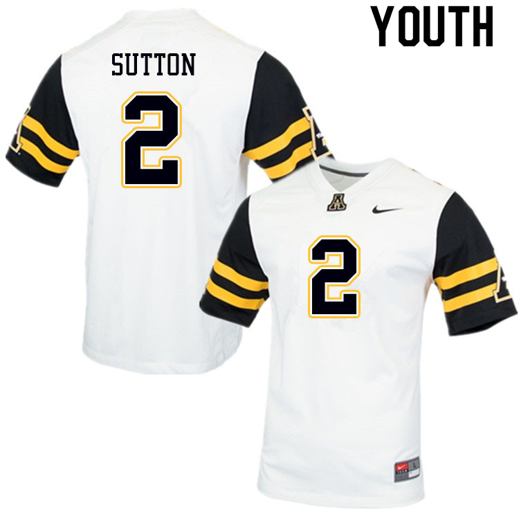 Youth #2 Corey Sutton Appalachian State Mountaineers College Football Jerseys Sale-White - Click Image to Close